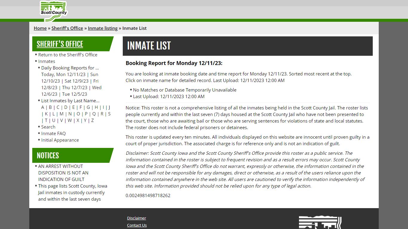 Inmate List - Scott County, Iowa